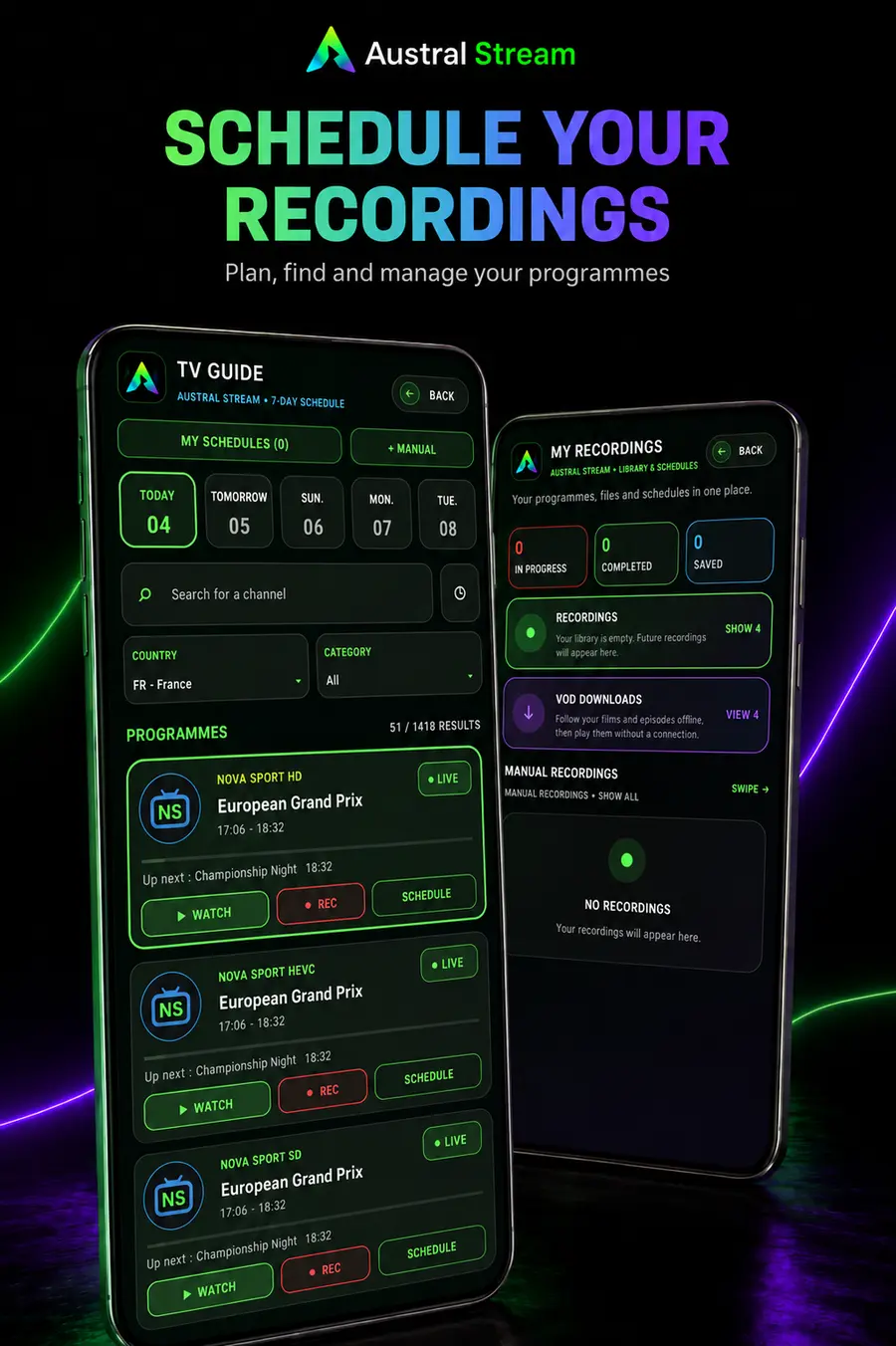 Schedule recordings in Austral Stream